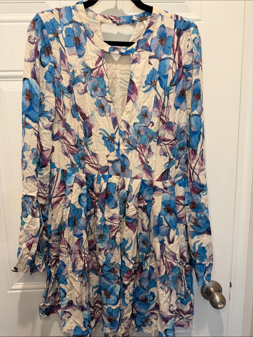 Free People Cream Dress with Blue and Purple Floral Print